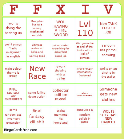 FFXIV Bingo Card