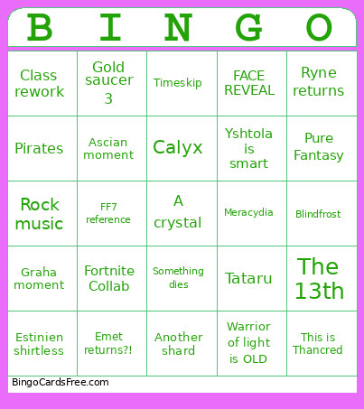 FFXIV Fan Fest Bingo Card