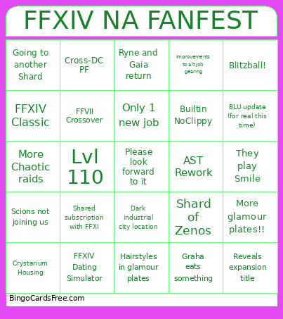 FFXIV NA FANFEST Bingo Card