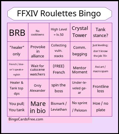 FFXIV Roulette Bingo Cards Free Pdf Printable Game, Title: FFXIV Roulettes Bingo