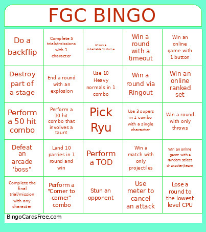 FGC Bingo Card