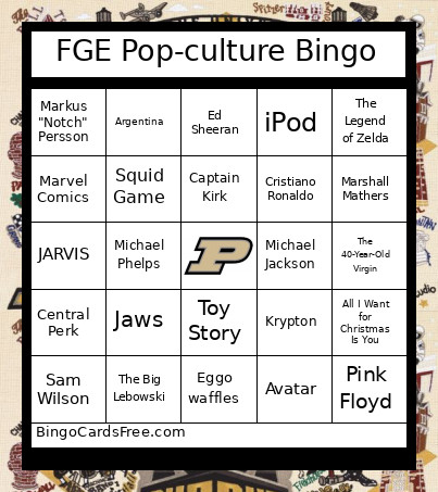 FGE Pop-culture Bingo Card