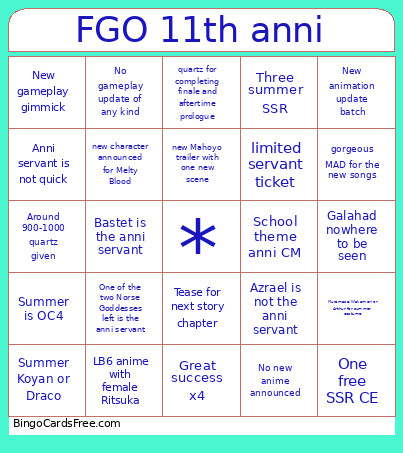 Fgo 11th Anni Bingo Card