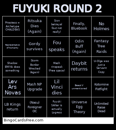 FGO Final Chapter Bingo Card