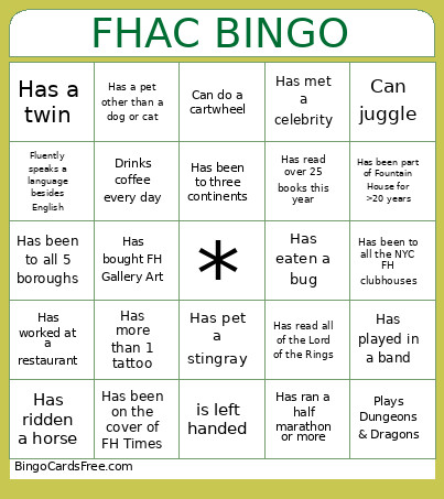 FHAC Bingo Card