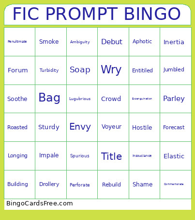 FIC PROMPT Bingo Card