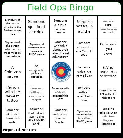 Field Ops Bingo Card