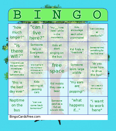 Field Trip Bingo Card