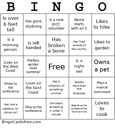 Field Volunteer Conference Bingo Card