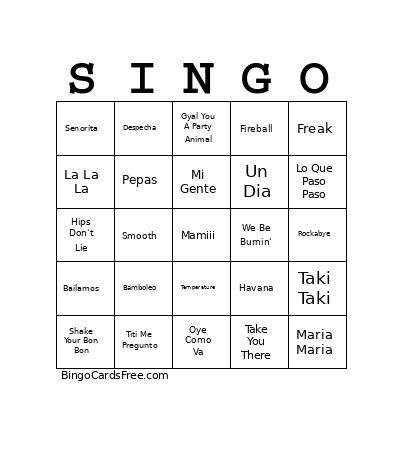 Fiesta Latina V01 Bingo Card