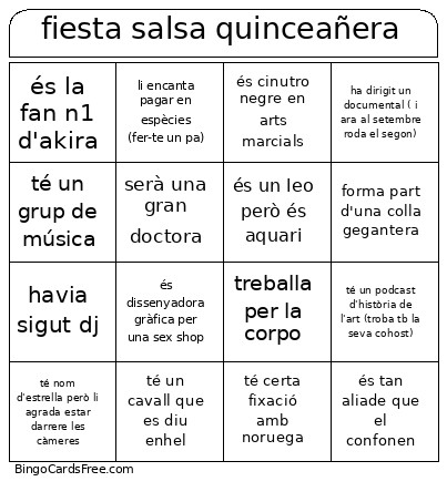 Fiesta Salsa Quinceañera Bingo Card