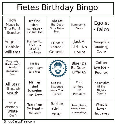 Fietes Birthday Bingo Card