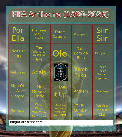 FIFA Anthems (1990-2026) Bingo Card