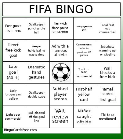 FIFA Bingo Card