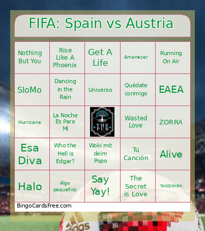 FIFA: Spain Vs Austria Bingo Card