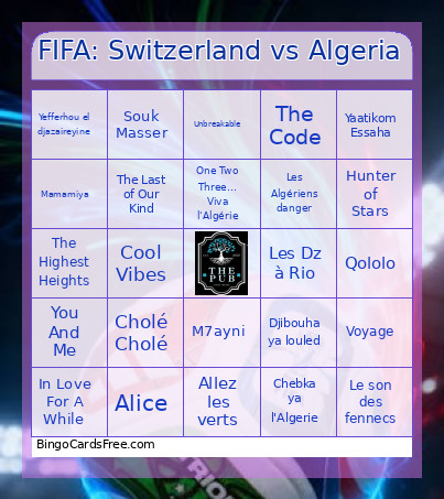 FIFA: Switzerland Vs Algeria Bingo Card