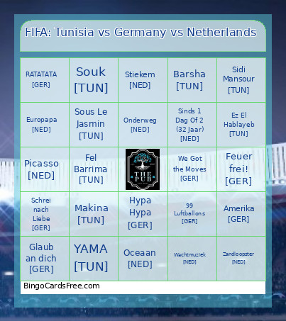 FIFA: Tunisia Vs Germany Vs Netherlands Bingo Card