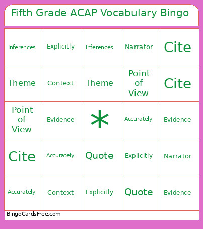 Fifth Grade ACAP Vocabulary Bingo Card