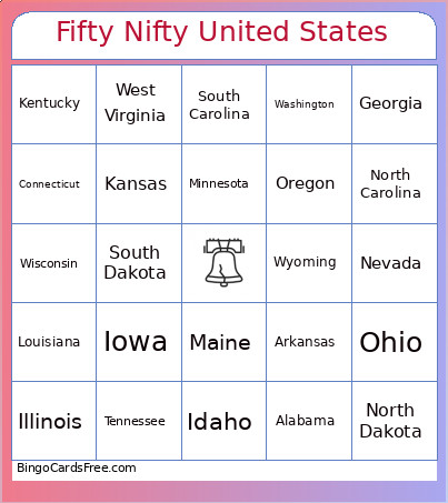 Fifty Nifty United States Bingo Card