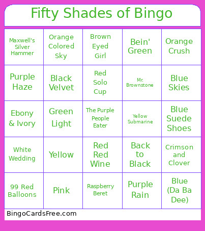 Fifty Shades Of Bingo Card