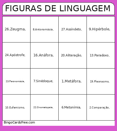 FIGURAS DE LINGUAGEM Bingo Card