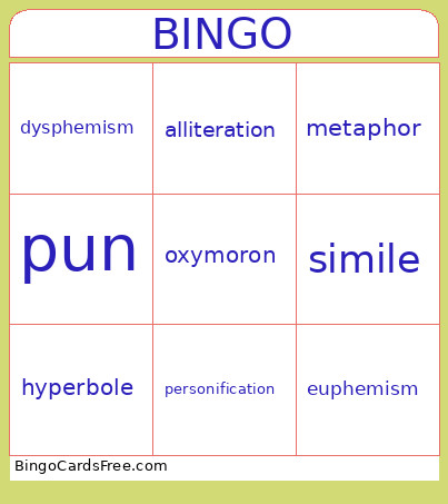 Figurative Language Bingo Card