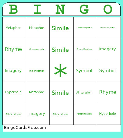 Figurative Language Bingo Card