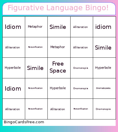 Figurative Language ! Bingo Card