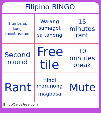 Filipino Bingo Card