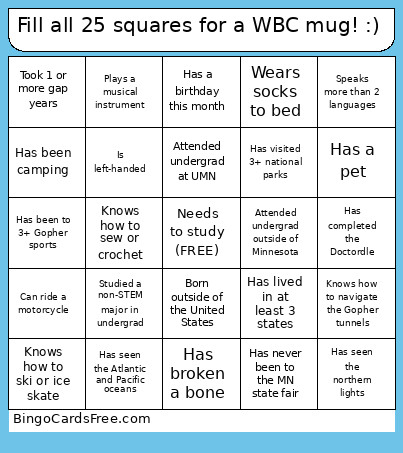 Fill All 25 Squares For A WBC Mug! :) Bingo Card