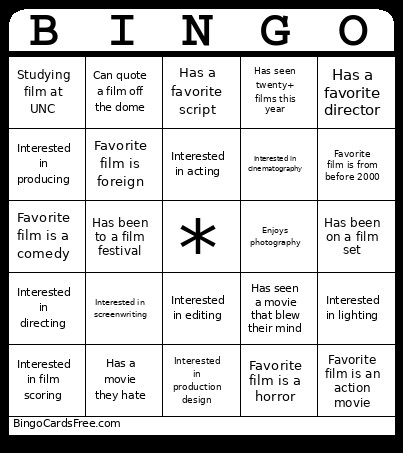 Film Social Bingo Card