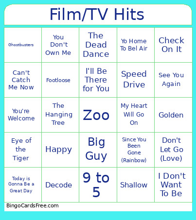 Film/TV Hits Bingo Card