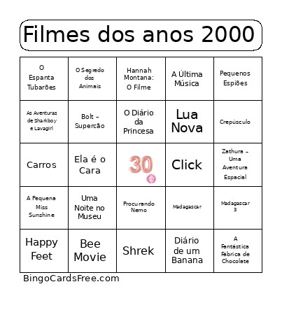 Filmes Dos Anos 2000 Bingo Card