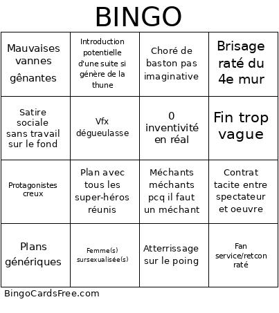 Films Nuls De Superheros Bingo Card