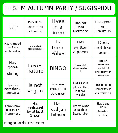 FILSEM AUTUMN PARTY / SÜGISPIDU Bingo Card