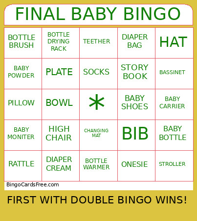 FINAL BABY Bingo Card