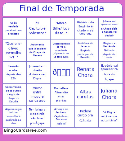 Final De Temporada Estrela Bingo Card