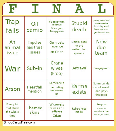 Final Life Bingo Card 2