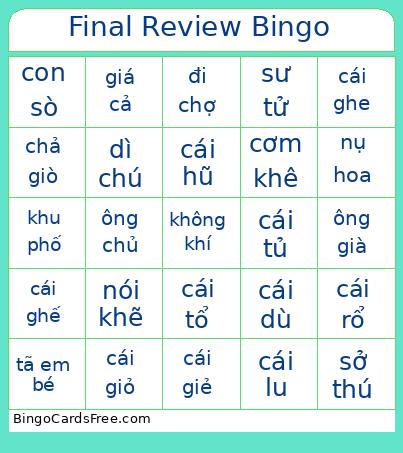 Final Review Bingo Card