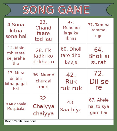 Final Song Game Bingo Card