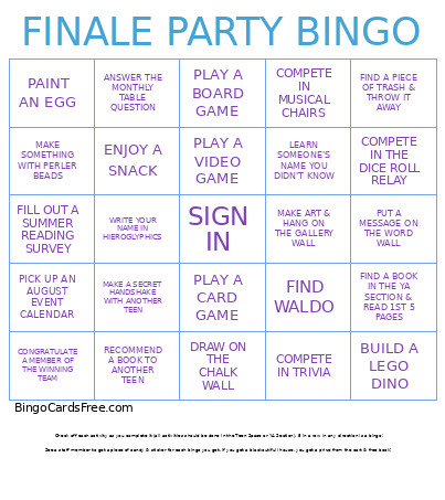 Finale Party Bingo Card