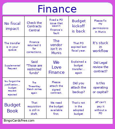 Finance Bingo Card