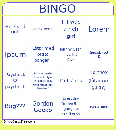FinanceKaraoke Bingo Card