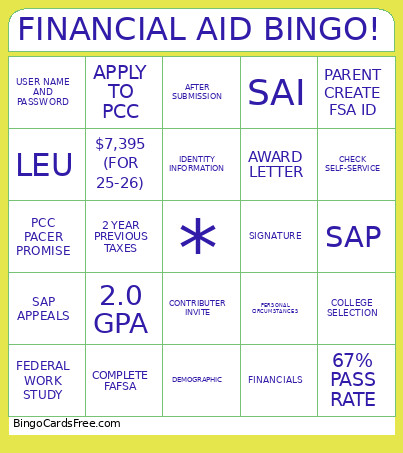 FINANCIAL AID ! Bingo Card