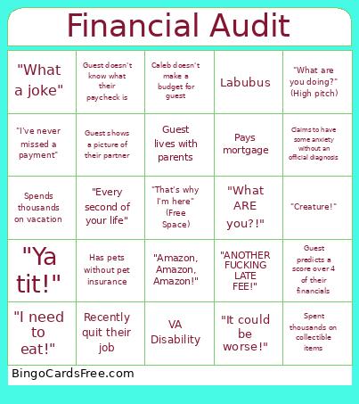 Financial Audit Bingo Card