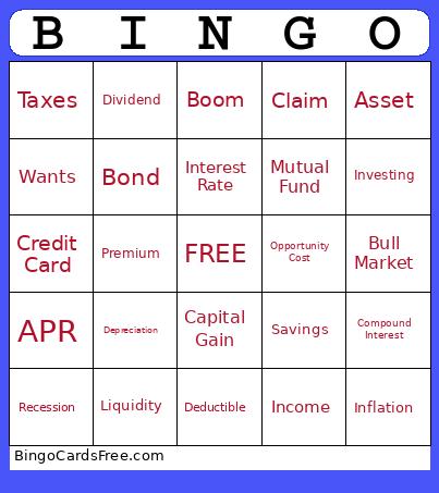 Financial Bingo Card
