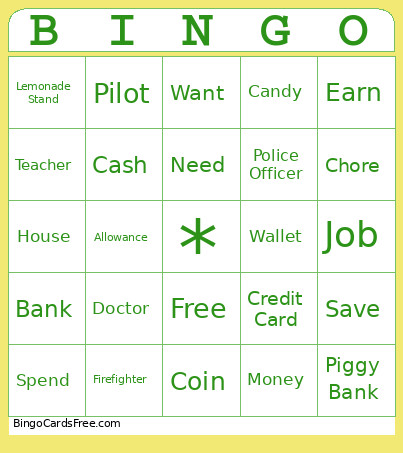 Financial Literacy Bingo Card