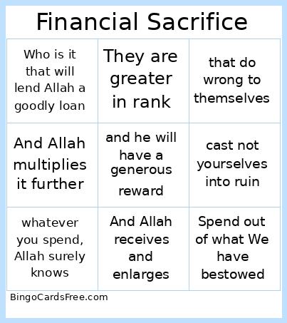 Financial Sacrifice Bingo