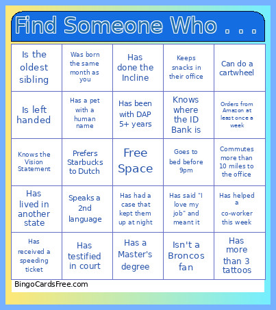 Find A Co-Worker Who... Bingo Card