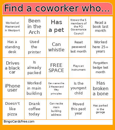 Find A Coworker Who... Bingo Card